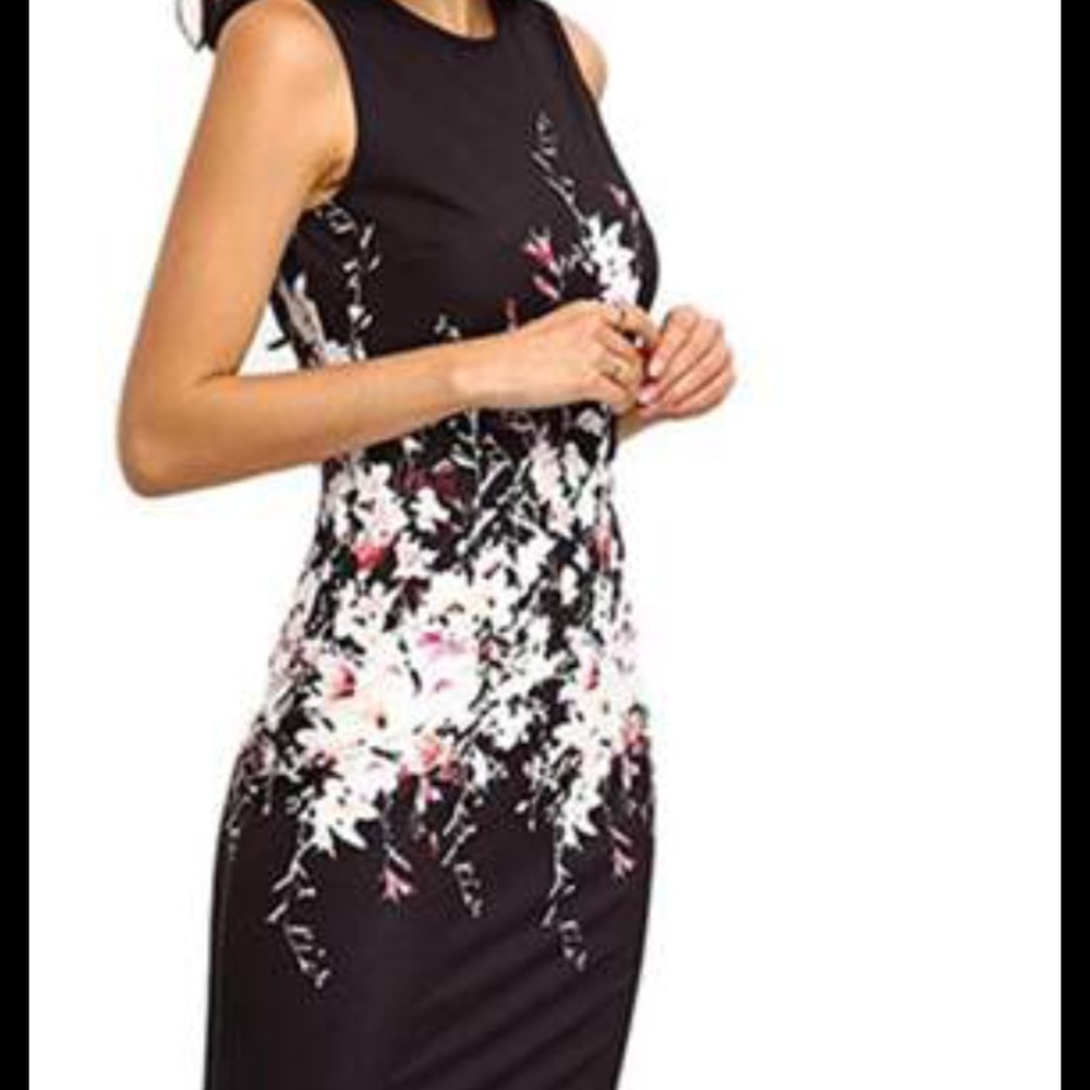 Black Floral Sleeveless Bodycon Cocktail Party Dress-Large